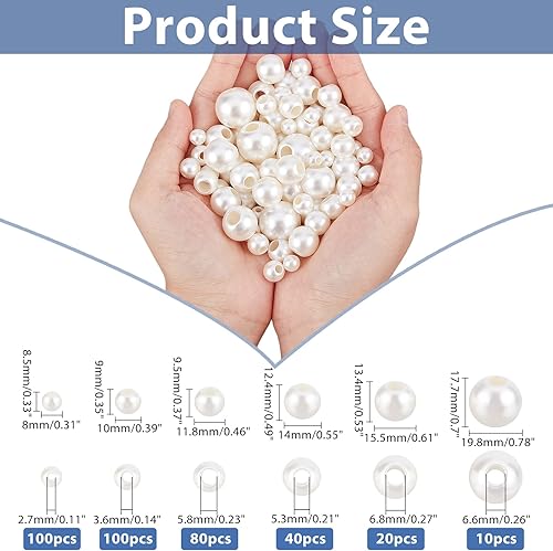 NBEADS 300 Pcs Blanc ABS Perles Fausses Perles, Crémeux Blanc Grand Trou Plastique Imitation Perle Ronde Faux Perles Lâche Rondelle Entretoise Perle Européenne pour Fabrication Bijoux, Trou: 5.8 mm - Nail Gallerys