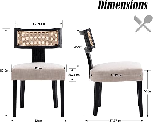 chairus Lot de 2 Chaises de Salle à Manger Rembourrées en Bois sans Accoudoirs Chaise de Cuisine avec Dossier en Rotin (Beige) - Nail Gallerys