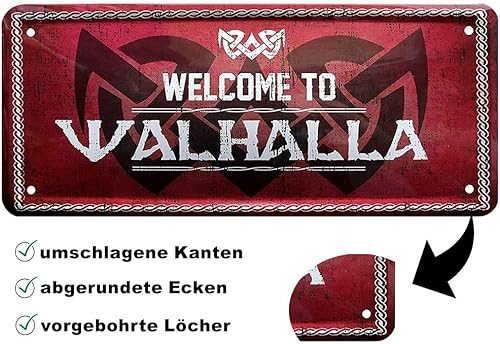 Blechschilder Plaque décorative en métal avec inscription humoristique « Welcome to Walhalla » - Idée cadeau pour un anniversaire ou Noël - 28 x 12 cm - Nail Gallerys