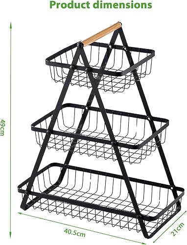 YNNHUDEEP Corbeille a Fruits 3 Etages - Corbeille Fruit avec Manche en Bois, 3 Niveaux Support de Corbeille à Fruits pour Fruits, Pain, Oignons, Légumes et Collations à la Maison, Cuisine, Bureau - Nail Gallerys