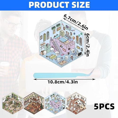 DONOONIS Lot de 4 Autocollants,DIY 3D Autocollants Maison Set,3D Stickers Scene,Fabrique à Stickers 3D,Type A Supermarché Café Maison Librairie Restaurant + 1 Pinces Scène Créative Amusement Empilage - Nail Gallerys