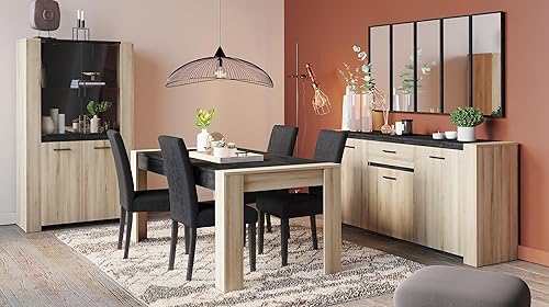 Vaisselier Vitrine Industriel En Bois 2 Portes Vitrées & 2 Portes – Coloris Chêne et Gris Foncé Martelé - 99,8x43,3x73,8 cm - Nail Gallerys