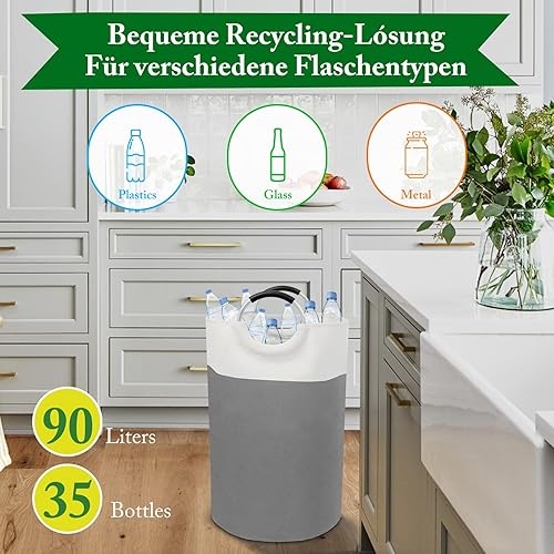 PHYSEN - Boîte de rangement de bouteilles consignées - 90 l - Pliable - Étanche - Grand panier en verre usé - Gris et blanc - Nail Gallerys