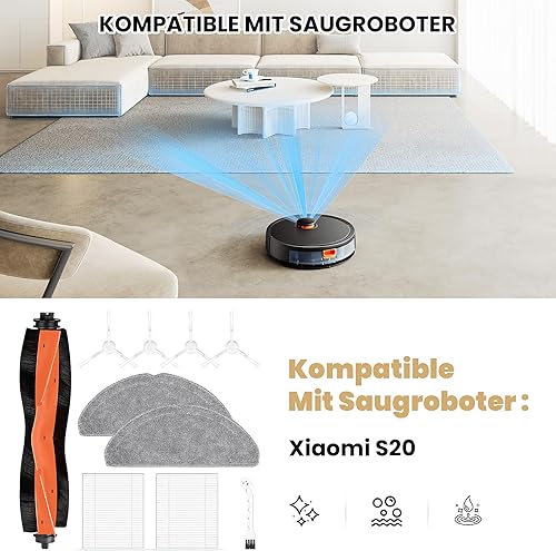 NIXOOT Lot de 10 accessoires pour robot aspirateur Xiaomi S20, pièces de rechange, 1 brosse principale, 2 tampons de nettoyage, 2 filtres HEPA, 4 brosses latérales, 1 accessoire de nettoyage - Nail Gallerys