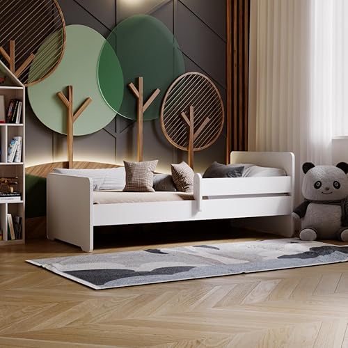 KOBI Lit Enfant Max Blanc avec Balustrade, Cadre | 140x70 | lit pour Une Fille et Un garçon | Ensemble Chambre d'enfant | - Nail Gallerys