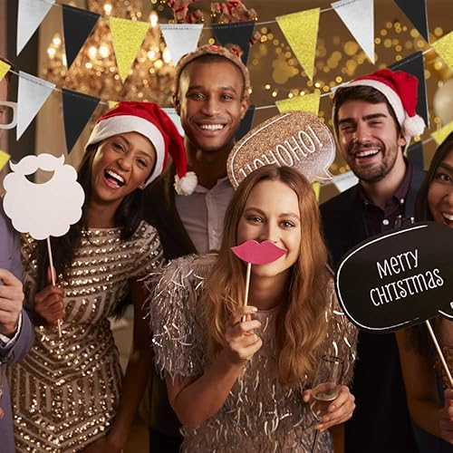 Dadabig 4Pcs 12M Drapeau Triangle de Papier Paillettes Double-Face,Bannière et Fanion Noir et Or Décorative pour Mariage,Anniversaire,Fête,Soirée - Nail Gallerys