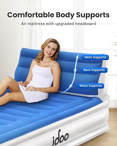 iDOO Lit pneumatique avec tête de lit, Matelas Gonflable Double avec Pompe électrique intégrée, lit Gonflable Confortable, Matelas pneumatique Auto-gonflant pour invités - Nail Gallerys