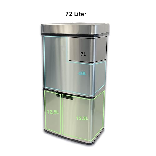 casa pura | Poubelle en acier inoxydable | Système de tri des déchets pour la cuisine - Poubelle à pédale avec poignée de transport | Dustin - Acier inoxydable, 50 Litres - Nail Gallerys