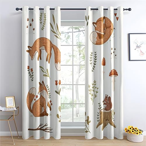Rideau Occultant Thermiques Enfant Renard - Lot de 2 Rideaux Imprimé pour Salon Chambre Fenetre Cuisine, Rideaux et Draperies Intérieurs à Oeillets, 75x166 cm (LxH) - Nail Gallerys
