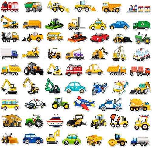 120 pièces Autocollants Camion, Stickers Chantie, Autocollants Enfants Transport, Autocollants Cartoon Véhicules, Autocollant Transport Imperméables pour Bouteilles, Valise, Guitaire - Nail Gallerys