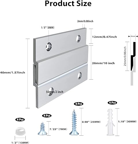Cintre en Z en aluminium à taquet français de 5,1 cm - Supporte 13,6 kg - Kit de matériel de montage mural emboîtable pour accrocher des miroirs, des images, des étagères, des tableaux blancs, des - Nail Gallerys