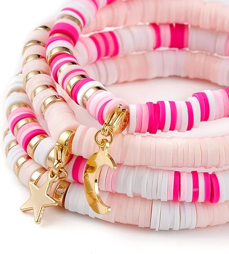WEWAYSMILE Heishi Lot de 8 bracelets de surfeur en argile polymère arc-en-ciel avec perles et bracelet élastique, Argile - Nail Gallerys