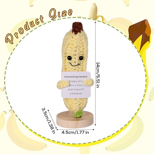 Crochet Banane Positif Amusant, 14 cm Jouet Tricoté Banane Positive avec Carte Encouragement Poupée Positive Douce Cadeau Inspirant Décoration Vie Positive pour Bureau, Maison - Nail Gallerys