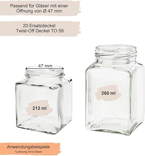 mikken Lot de 20 couvercles TO 58/6 cm pour bocaux à confiture Twist-Off Couvercle de rechange pour bocaux de conservation Couleur or - Nail Gallerys