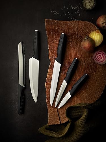 Pradel Excellence - Set de 5 Couteaux de Cuisine - Lames en Acier Inoxydable - Manches Soft Touch Noirs - Couteau Chef, Pain, Découper, Utilitaire, Office - Nail Gallerys