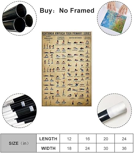 FMSKY Poster de yoga Ashtanga Vinyasa Yoga Primary Series rétro - Art mural - Décoration murale pour salon, chambre à coucher - Style rétro - 30 x 45 cm - Nail Gallerys