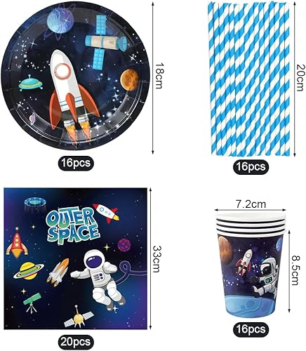 68 Pièce Assortiments Astronaute Vaisselle de Fete, Vaisselle Anniversaire Astronaute, Decoration Anniversaire Espace Assiette Tasse Serviette - Nail Gallerys