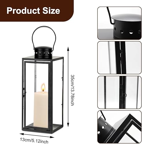 Lanterne d'extérieur résistante aux intempéries - Lanterne funéraire cimetière résistante aux intempéries - Lanterne en métal noir pour bougies, lanterne de jardin - Décoration de Noël - Nail Gallerys