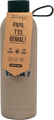 Mr. Wonderful - Bouteille thermique - Quel super papa ! - Bouteille thermique en acier inoxydable 304 double couche, avec message dirigé aux papas - Nail Gallerys