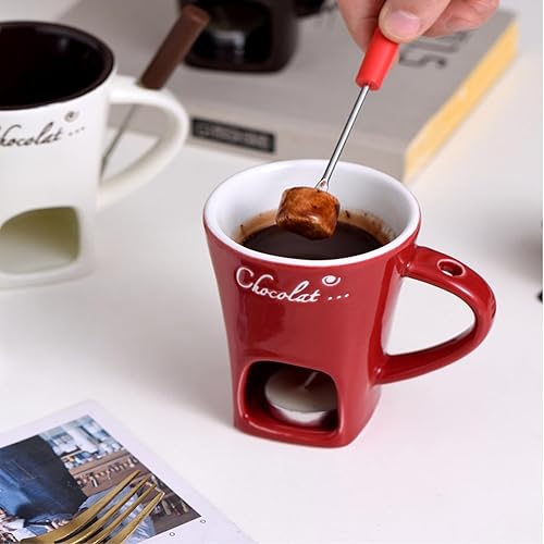 2PCS Fondue Chocolat Bougie, Tasses à Fondue Au Chocolat, Céramique, Tasse à Fondue Candy 130 ML avec Fourchette pour Dîner Chauffe-Beurre Tapas à La Maison, Fondoir pour Chocolat et Fromage, Brun - Nail Gallerys
