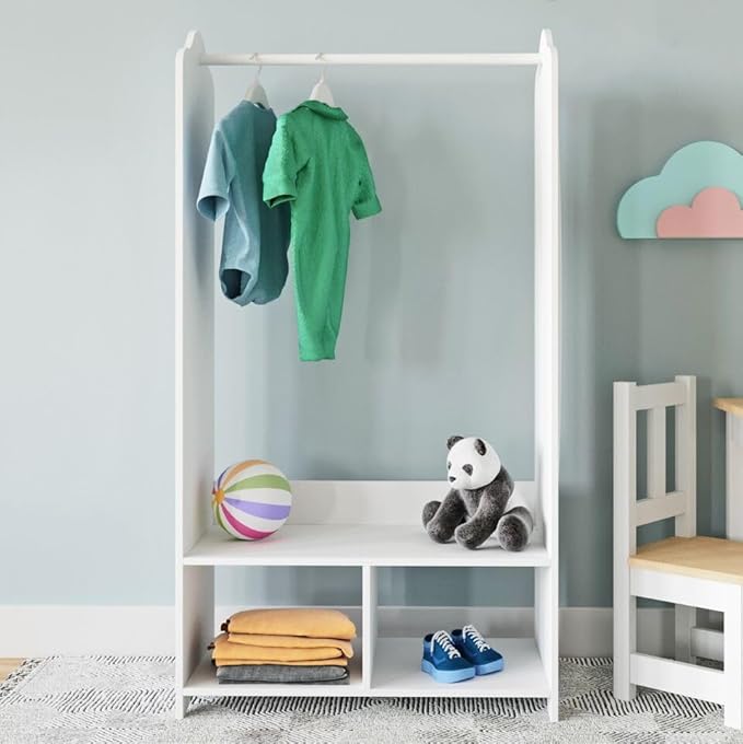 URBNLIVING Penderie à vêtements en bois MDF pour enfants avec étagères et miroir (blanc) - Nail Gallerys