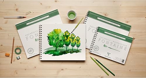 Clairefontaine 96321C Album Spiralé Fontaine - 12 Feuilles Papier Aquarelle Blanc 100% Coton Grain Torchon Qualité Professionnelle 24x30 cm 300g - Nail Gallerys