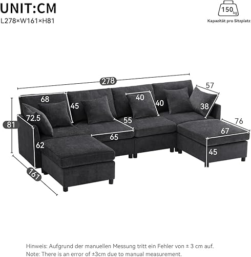 Canapé Design Moderne, canapé d'angle en L avec Repose-Pieds, Tissu Chenille, canapé Trois/Quatre Places, adapté au Salon d'un Appartement (Gris,216×161×81cm) - Nail Gallerys