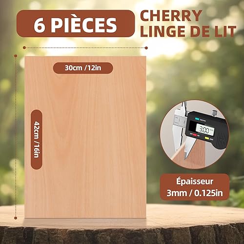 ROWOOD Kirsche Lot de 6 plaques de contreplaqué A3, 420 x 300 x 3 mm, matériau gravé au laser, plaque de contreplaqué pour le modélisme, le bricolage, l'artisanat du bois, idéal pour la découpe laser - Nail Gallerys