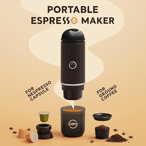 BENFUCHEN Machine à expresso portable pour le voyage, machine à expresso électrique auto-chauffante, mini-cafetière 19 bars pour le camping et la randonnée, pour café moulu et NESPRESSOpods, Noir - Nail Gallerys