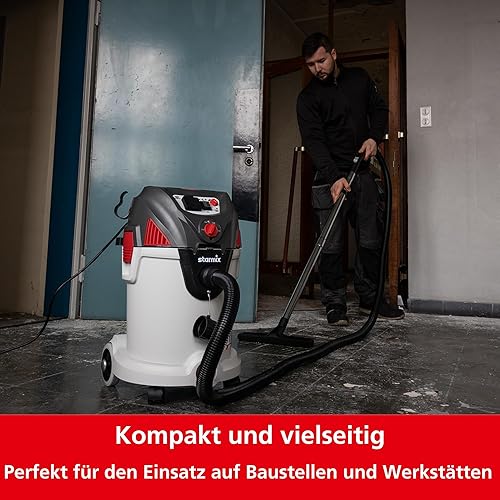 Starmix Aspirateur Eau et poussière Energetic APDM-1430 (aspirateur/aspirateur Universel avec Max. 1 400 Watts, 220 mbar, cuve de 30 l, Nettoyage du Filtre PressClean, Classe de poussière M) 110042 - Nail Gallerys