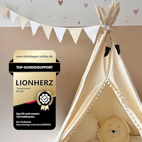 LIONHERZ® Guirlande de fanions de 250 cm en 100 % coton crème/blanc [double couche] avec sac | Guirlande en tissu beige avec 8 fanions | Décoration pour chambre d'enfant, anniversaire, carnaval, - Nail Gallerys