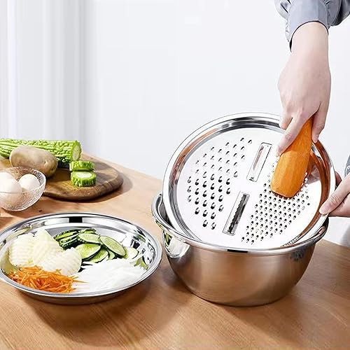 Ensemble de bols à mélanger en acier inoxydable | Râpe en acier inoxydable avec récipient, passoire avec récipient mélangeur, kit d'ustensiles de cuisine multifonction pour légumes et fruits - Nail Gallerys