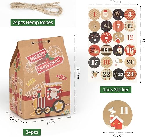 BESTOOL Petits calendriers de l'Avent à remplir, calendrier de l'Avent 2024 avec autocollants numérotés, 24 coffrets cadeaux de fête de Noël à suspendre ou à installer, 7x5x10.5cm (rouge) - Nail Gallerys