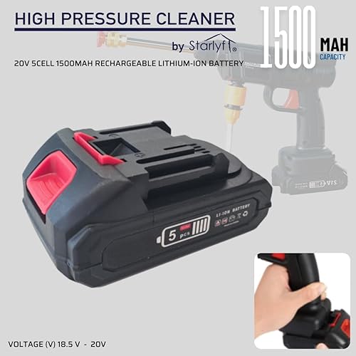 STARLYF Batterie rechargeable au lithium-ion pour nettoyeur haute pression High Pressure Cleaner, 20 V, 1500 mAh (machine non incluse) - Nail Gallerys