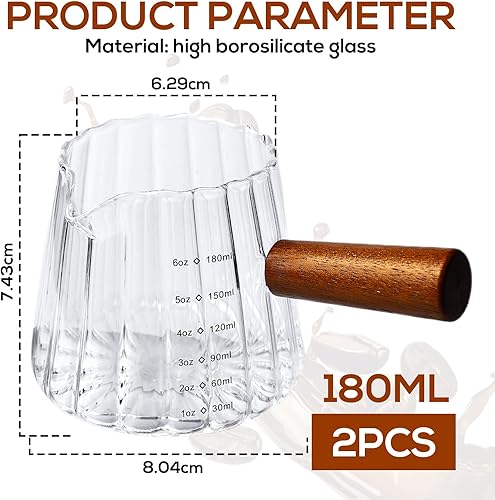 Lot de 2 tasses doseuses à expresso en verre de 180 ml avec manche en bois, tasses à expresso, verres doseurs, verres doseurs à expresso, double échelle, mini tasses à expresso pour café, lait - Nail Gallerys