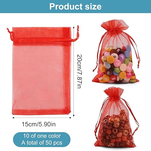 Lot de 50 sachets en organza à cordon coulissant, 15 x 20 cm, pour cadeaux de bijoux, sachets en organza roses, sachets cadeaux de retour pour mariage, anniversaire, fête - Nail Gallerys