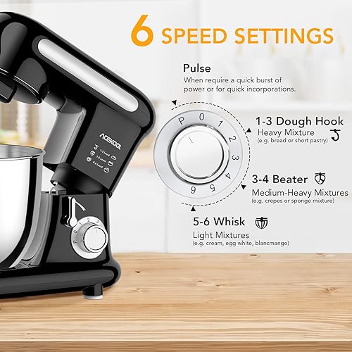 Robot Pâtissier Multifonctions 6 Vitesses 3.5L Pétrin Professionnel 1000W Puissant, Robot de Cuisine avec Batteur, Fouet, Crochet Acekool MC3 - Nail Gallerys