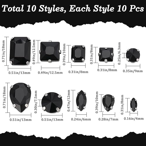 GORGECRAFT 100pièce 10 Styles de Strass à Coudre Ronds en Forme d'oeil de Cheval Griffe en Cristal Serti de Griffes Dorées Couture de Verre à Dos Plat Pierres Précieuses Fantaisie avec 4 Trous Rouge - Nail Gallerys