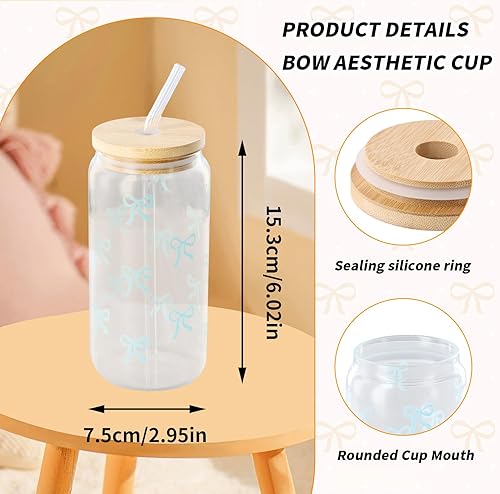 Anseom Bow Gobelet en Verre, 500 Ml verre à Boire avec Couvercles en Bambou et Paille en verre, Tasses en Verres Forme de Canette, élégant Verres à Boire pour Café Glacé, Cocktail, Soda, Bière (Bleu) - Nail Gallerys