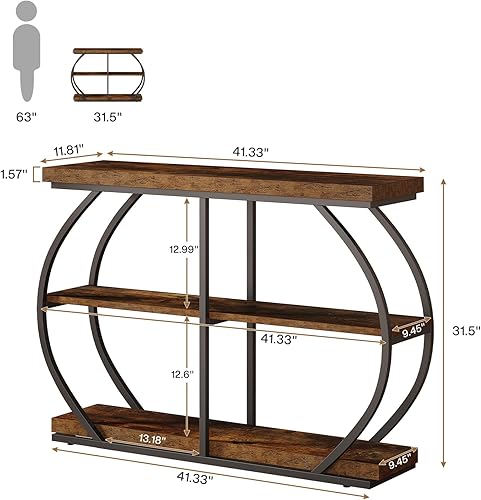 Tribesigns Table console industrielle à 3 niveaux avec cadre en métal arqué et étagères de rangement pour salon, couloir, marron rustique de 104,9 cm - Nail Gallerys