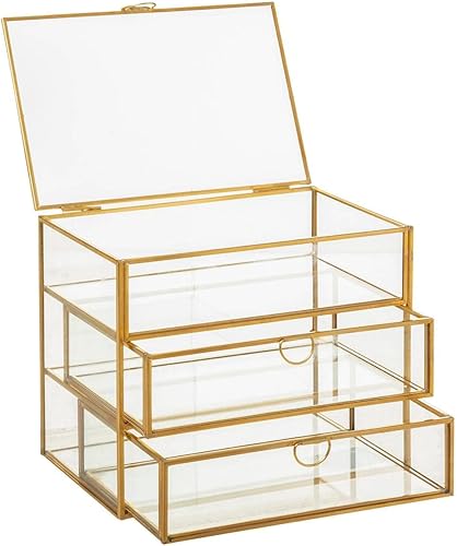 Atmosphera - Boîte 3 tiroirs - verre - doré - 3 tiroirs - 15x18 cm - Nail Gallerys
