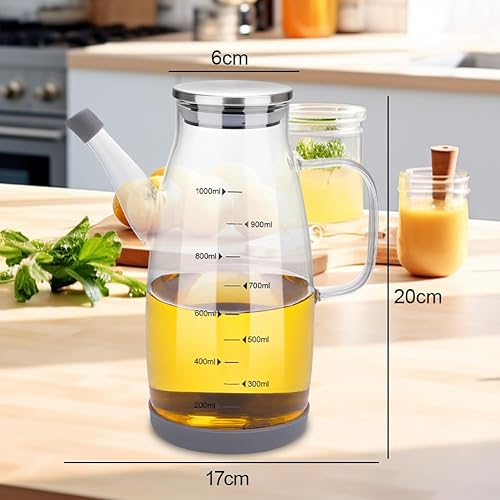 Senchinner Distributeur d'huile d'olive en verre, bouteille d'huile 1 l, verre borosilicate avec poignée, base en silicone antidérapante, grand distributeur d'huile anti-fuite, bouteille d'huile pour - Nail Gallerys