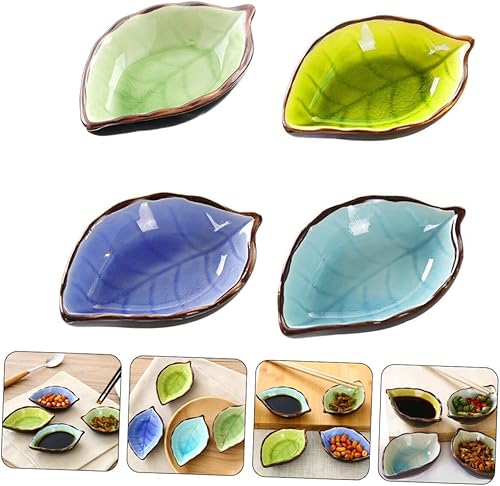 Alipis Ensemble De Plats Dassaisonnement pour Vinaigre Assiette en Forme De Feuille Céramique Robuste Et Lisse pour Collations Sauces Mélange De 4 Couleurs - Nail Gallerys