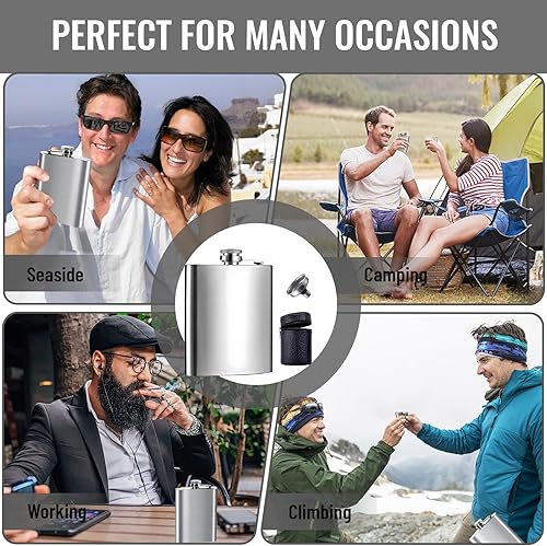 Flasque a Alcool, dellyy Fiole Alcool, Flasque, Flasque de Poche à Alcool, Flasque Whisky, Flasques 8 Oz / 224 Ml, avec Petit Entonnoir, 4 Tasses, pour Voyage,Pêche,Camping Et Escalade - Nail Gallerys