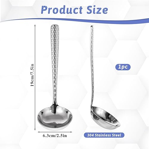 Louche à sauce martelée de qualité supérieure de 18,5 cm, cuillère à soupe en acier inoxydable 304, louche de cuisine, fonctionnalité élégante pour servir - Nail Gallerys
