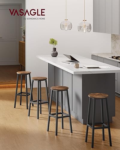 VASAGLE Tabourets de Bar, Lot de 2, Chaises, Siège Haut, Cadre Métallique, Montage Facile, Hauteur 74 cm, Repose-Pieds, pour Cuisine, Salon, Salle à Manger, Marron Rustique et Noir LBC132K01 - Nail Gallerys