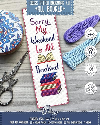 Povitrulya All Booked Kit de broderie au point de croix pour adultes avec motif papier, toile Aida 16 fils et fil pré-trié - Nail Gallerys