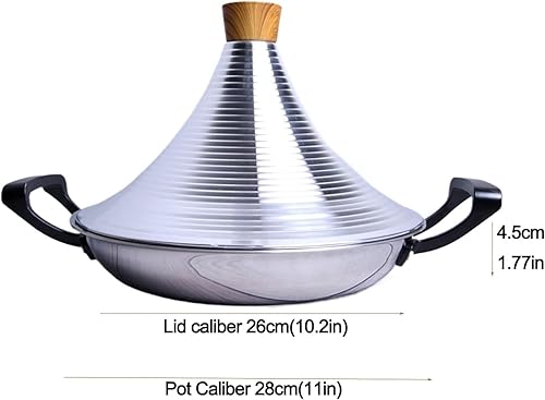 UHGFIMP Marmite à tajine en Acier Inoxydable pour la Cuisine Marocaine, Plaque chauffante coréenne et Couvercle Conique Compatible avec Le tajine et cuisinière à Induction adaptée au Buffet,26cm - Nail Gallerys
