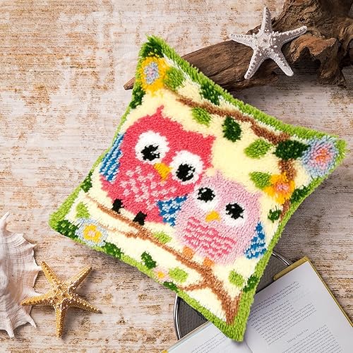 ROCKY&CHAO Kit de crochet à loquet pour adultes, couple de hiboux, 43 x 43 cm, kit de broderie au point de croix, kit de fabrication de coussin, décoration d'intérieur - Nail Gallerys