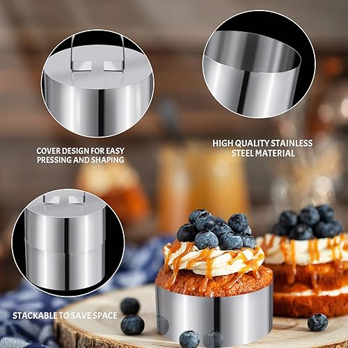 QIQN Cercle à Patisserie en Acier Inoxydable 8cm Diamètre Anneau à Gâteau Rond Moules à Mousse Anneaux à Dessert avec Poussoir et Spatule pour Mousses Dessert Gâteau Lot de 8 - Nail Gallerys